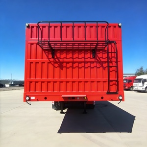 Semi-remorque à plateau à ridelles en acier rouge robuste à 3 essieux avec une capacité de charge de 80 à 100 tonnes pour le transport de marchandises et de bétail - Product Image 3