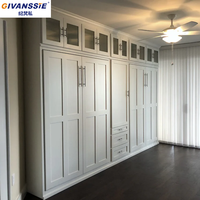 Lit mural vertical moderne en bois clair avec armoire séparée, bureau et panneau en mélamine ignifuge, garantie 5 ans