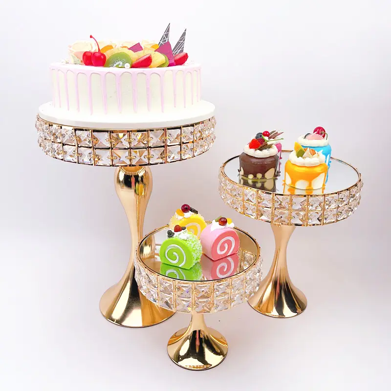 Factory Direct Party Decoration Floor Stand Cylinder Clear Table Birthday Gold Pedestal Cake Stand