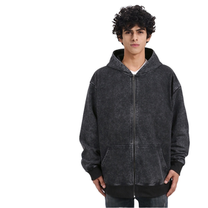 Felpa con Cappuccio da Uomo <span class=keywords><strong>Stile</strong></span> <span class=keywords><strong>Vintage</strong></span>, Ampia con Zip, Ricamo 3D, Stampa Digitale, Motivo Tinta Unita, in Pile 100% Cotone, Cappotto Invernale XL - Product Image 1