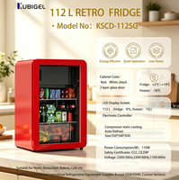 Réfrigérateur Mini Rétro 112L au Design Innovant avec Porte Vitrée, Commande LED, Double Température, Dégivrage Automatique, pour Usage Domestique