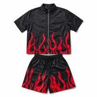 Ensemble de veste coupe-vent pour homme avec motif flamme, veste technique légère en nylon, ensemble de survêtement Gorpcore, vêtements de sport, tenue en 2 pièces, streetwear