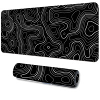Grand tapis de souris de jeu antidérapant avec design de lignes topographiques, base en caoutchouc noir et blanc, tapis de souris pour la maison et le bureau