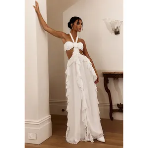 New Arrivals Off The Shoulder Strapless Design Backless Sexy Trend Color Satin Wrapped Chest Casual Maxi Dres
