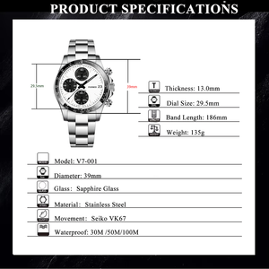 Relojes de Cuarzo de Acero Inoxidable Personalizados con Movimiento VK67 y Diseño Moderno, Varios Estilos de Esfera, Reloj para Hombre - Product Image 2