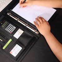 Carpeta de archivos de cuero Faxu, cartera, Compendio Padfolio con Bloc de notas A4, tarjeta y bolsillos para documentos, carpeta de anillas marrón con lazo para bolígrafo