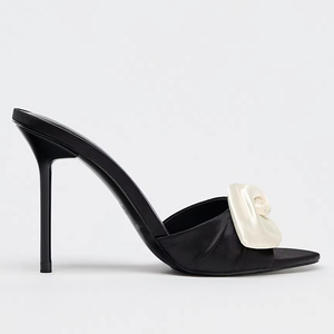 Logo personalizzato Sexy Slip on tacchi da donna con fiori di seta nera sottile Stiletto larga larghezza tacchi alti scarpe da donna - Product Image 4