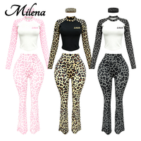 Ensemble 2 pièces tendance Milena à imprimé animal pour femme : haut court à manches raglan et leggings évasés taille haute, idéal pour le sport et le yoga