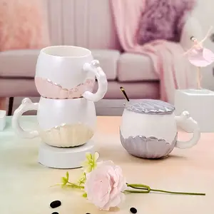 OEM, новая мода, 3D перламутровые керамические кофейные кружки с индивидуальным логотипом, ручная роспись, керамические кружки для молочных чашек с губами и ложками