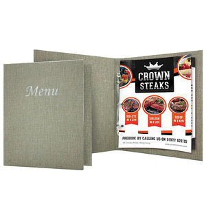 Porta Menús de Tela para Restaurante, MOQ Bajo, Menú de Lino de Alta Calidad, Cubierta de Menú de 2 Páginas con Anillas - Product Image 1