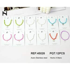 Bracelet élastique en perles de rocaille en acier inoxydable, bijoux faits à la main, ensemble de 12 pièces, cadeau unisexe, style mignon - Product Image 1