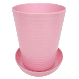 Vaso de planta de plástico redondo, vaso para flores em cores sólidas com bandeja