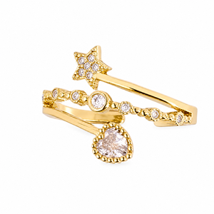 Minimalist Micro Insert Vvs Gra Moissanite Jewelry 14k Gold Filled Star and Heart Open <b>Adjustable</b> <b>Ring</b> for Women - Product Image 1