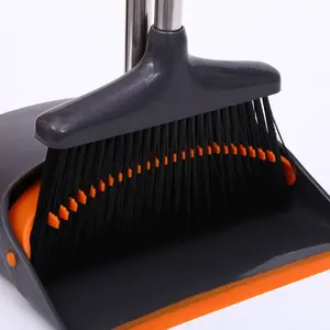 Super Long Handle Dust Pan and Broom Self-Cleaning Broom and Dustpan Set with Dustpan Teeth Ideal for Dog Cat Pets Home Use