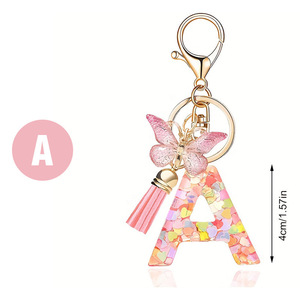 Fashionable 26 English Letter Keychain Heart-shaped Sequin butterfly Tassel Key Chain Crystal Resin Hanging Accessory for Women