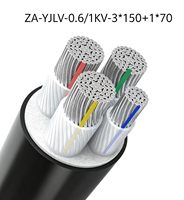 Câble d'alimentation en aluminium ZA YJLV 0.6 1kV 3*150 1*70, isolation XLPE, gaine en PVC, classe A, ignifuge