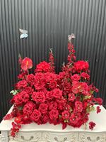 Arco de Flores Artificiales de Hortensias Rojas, Arreglo Floral Artificial de Hortensias y Orquídeas Rojas, Duradero, de Alta Calidad, para Bodas