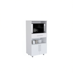 Alacena de cocina blanca de 48 pulgadas de alto con dos estantes abiertos y dos puertas para almacenamiento de microondas - Product Image 1