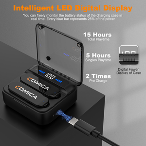 Comica <span class=keywords><strong>Vimo</strong></span> S 2,4G Micrófono Lavalier inalámbrico Estuche de carga MFi Accesorios con licencia C para iPhone Android Micrófono de entrevista de metal - Product Image 5