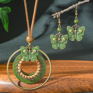 Ensemble collier et boucles d'oreilles papillon vintage, alliage vert plaqué bronze antique, bijoux pour femmes, ensemble tendance - Product Image 2