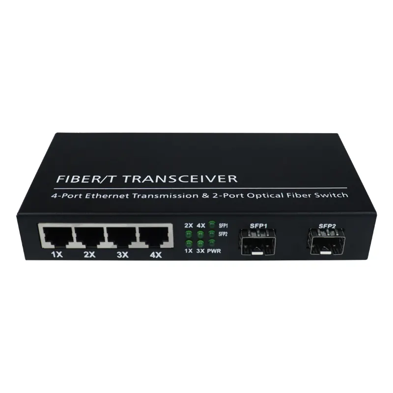 سعر محول وسائط جيجابايت صناعي ألياف مزدوجة 2 sfp 4 lan 10/100/1000m/10g Sm/mm