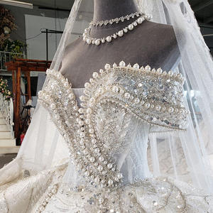 S1106F livraison directe nouvelle industrie lourde dentelle perlée grande queue sur mesure hors épaule grande taille robes de mariée robe de mariée - Product Image 5