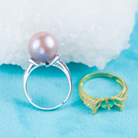 Re030973 DIY Bague perle d'eau douce naturelle 9-11mm Accessoire Bague de fiançailles en argent sterling 925 à taille réglable pour femme