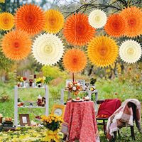 Éventails en papier orange, décorations de fête d'automne, fleurs en papier de soie pour anniversaire, baby shower, mariage, automne, Thanksgiving
