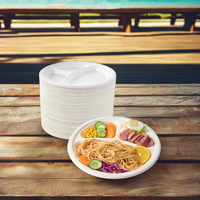 Assiettes rondes biodégradables en bagasse compostable à 3 compartiments de 9 pouces pour le camping
