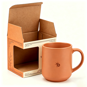 Boîtes pliantes en carton ondulé personnalisées avec logo OEM imprimé pour l'emballage de tasses à thé, mugs à café, avec fenêtre - Product Image 1