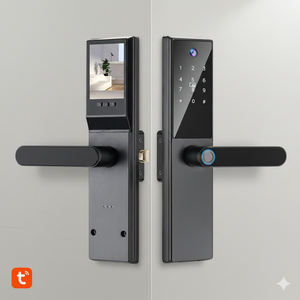 Serrure de <span class=keywords><strong>porte</strong></span> intelligente Tuya avec application WiFi, adaptée à la sécurité domestique, avec fonction de regard par l'œil magic, empreinte digitale, mot de passe et lecture de carte, pour <span class=keywords><strong>porte</strong></span> en bois - Product Image 1