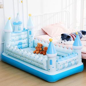 Blue Castle Shaped Kids <b>Inflatable</b> Travel Bed for Toddlers Camping Home Hotel - Product Image 5