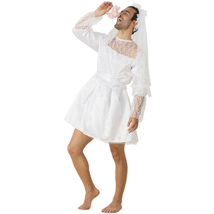 Eraspooky Men's Bride Costume <b>White</b> <b>Lace</b> Dress Stage Performance Adult Cross-Dressing Gown - Product Image 3