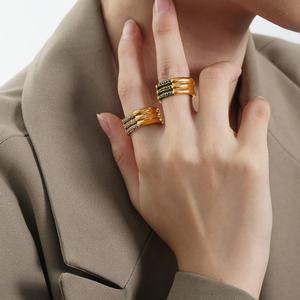 Custom Classic Geometric Fashion Jewelry High Quality 18k Gold Plated Stainless Steel <b>Green</b> Zircon Adjustable Finger <b>Ring</b> for - Product Image 5