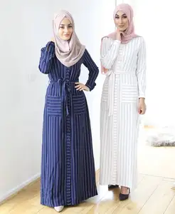 2020新しいファッションストライプドバイイスラム教徒アバヤドレストルコカフタンイスラム服