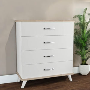 Cómoda Artemis Blanca Sonomo de 4 Cajones, Diseño Nórdico Moderno y Minimalista, Madera Sólida y Metal con MDF, Mesita de Noche con Almacenamiento para Dormitorio - Product Image 5