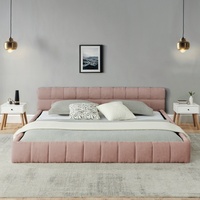 Tête de lit moderne et simple en tissu chenille épais rose, avec cadre de lit rembourré solide pour chambre à coucher