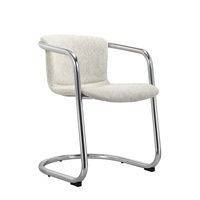 Chaise de salle à manger moderne blanche rembourrée à dossier haut avec accoudoirs en métal, assise rembourrée en tissu pour salon, hôtel, lot de 2
