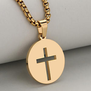قلادة مخصصة بآيات من الكتاب المقدس، قلادة صليب مسيحي دائرية من الفولاذ المقاوم للصدأ للرجال والنساء، مجوهرات بالجملة - Product Image 5
