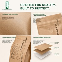 Sachet de café personnalisé en papier kraft écologique de 1 kg (1 lb) avec valve, biodégradable, à fond plat et scellé sur 8 côtés, Bolsas Para Café Papel