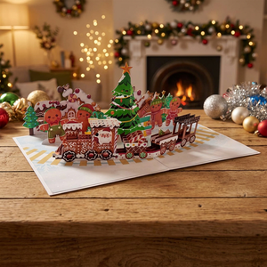 Wholesale Customized 3D Pop <b>Christmas</b> Card Gingerbread <b>Train</b> Handmade Laser Cut Offset Printed Paper Crafts Holiday Greeting - Product Image 1