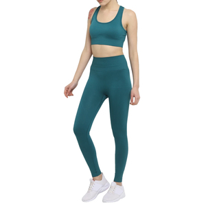 Breathable Solid Women's Yoga Set 2-Piece Sports Bra <b>Leggings</b> Elastic Waist Quick Dry Eco-Friendly Workout Fitness Wear Front - Product Image 2