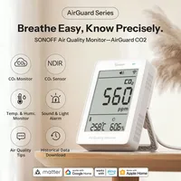 Sonoff AirGuard CO2 Matter WiFi Monitor Kualitas Udara SAWF-08P Pengukur Suhu Kelembaban Alarm Suara Cahaya USB Plastik OLED