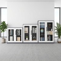 Armoire de classement en métal gris clair, petite armoire de rangement en acier avec étagère et porte vitrée, idéale pour studio, maison ou bureau