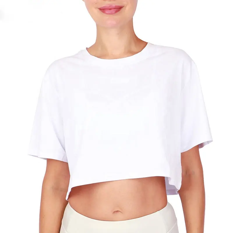 Özel pamuk boy boş düz beyaz kaybetmek uydurma kırpma üst T shirt atletik Spandex bebek pembe spor kırpılmış Tee Tshirt kadınlar