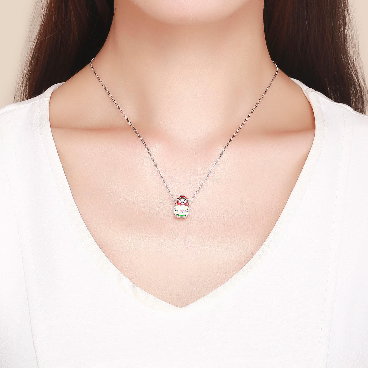 100% 925 Sterling Silver Colorful Enamel Matryoshka Beads Charms Fit Women  Bracelets Bangles Jewelry Making SCC1086