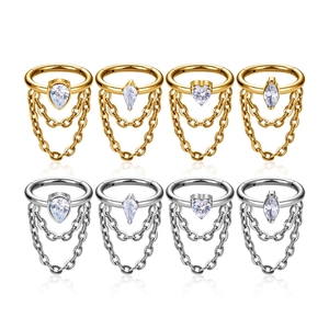 Piercing a Cerchio G23 in Titanio 16G con Catena per Cartilagine, Helix, Daith, Conch, Septum, Clicker, Orecchini, Gioielli Moda per il Corpo - Product Image 3