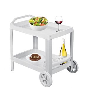 Plastic Garden Food <b>Trolley</b> With Wheels 53x74x73 Cm <b>White</b> Outdoor Cart 2 Shelves Utility Cart - Product Image 6