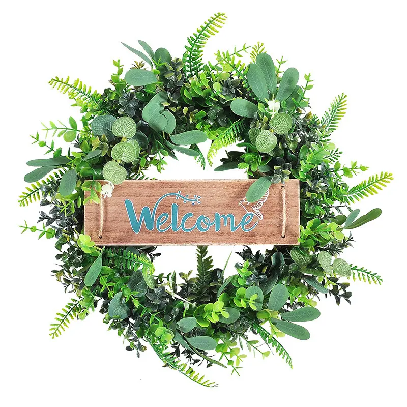 Wholesale Eucalyptus Mixed Fern Plant Leaf Greenery Wreath Decorative Hanging Decoration for Spring Summer Welcome Door Decor