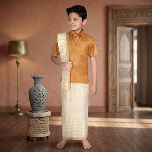 Conjunto de Dhoti de Algodón para Niños con Angavastram, Ropa Étnica Tradicional India para Bodas, Largo hasta el Tobillo, Corte Regular, Ropa Infantil - Product Image 2